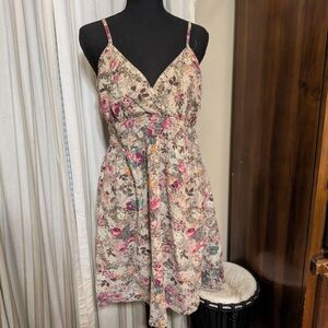 She's Cool Floral Spaghetti-Strap Mini Dress in Cream, Pink and Teal